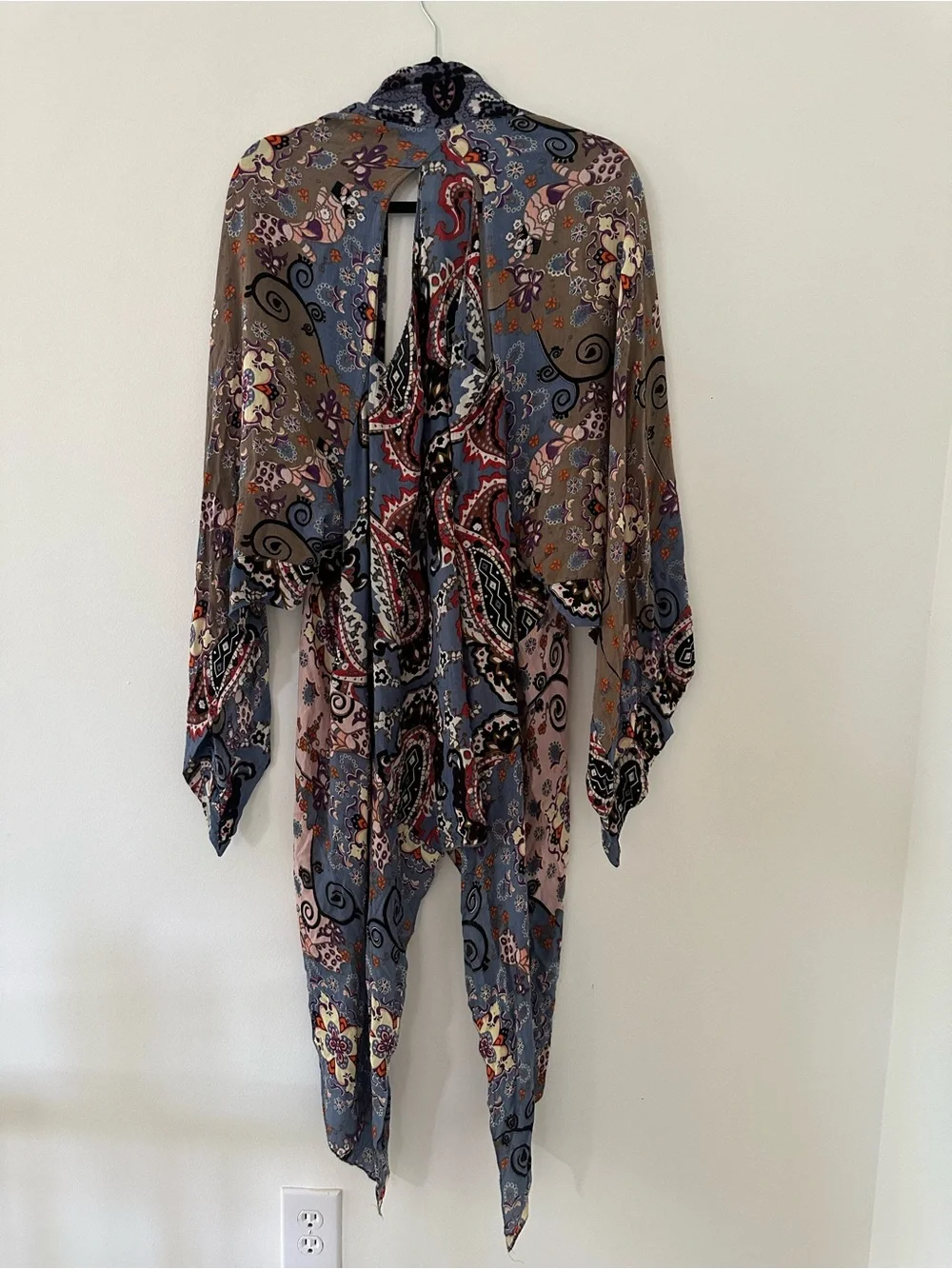 Free People Boho Paisley Floral Kimono Wrap - Blue Pink Taupe